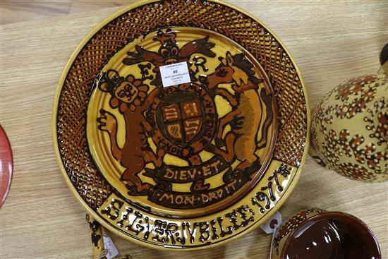 A group of Mary Wondrausch (1923-2016) slipware, including a charger, 36cm